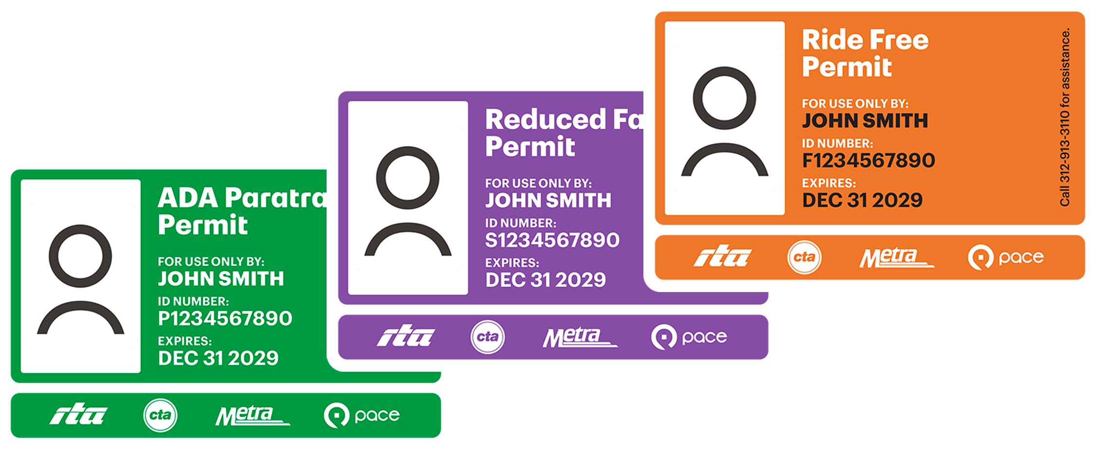 RTA fare cards showing Ride Free, Reduced Fare, and ADA Paratransit permits